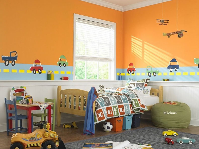 اصول نقاشی اتاق خواب کودک | نکات رنگ آمیزی اتاق کودک | اتاق کودک نارنجی