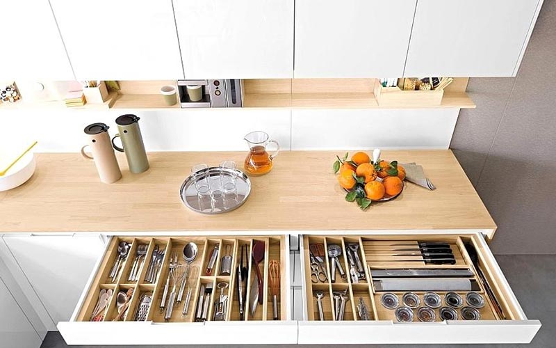 انواع مدل قفسه بندی برای کشو و کابینت آشپزخانه