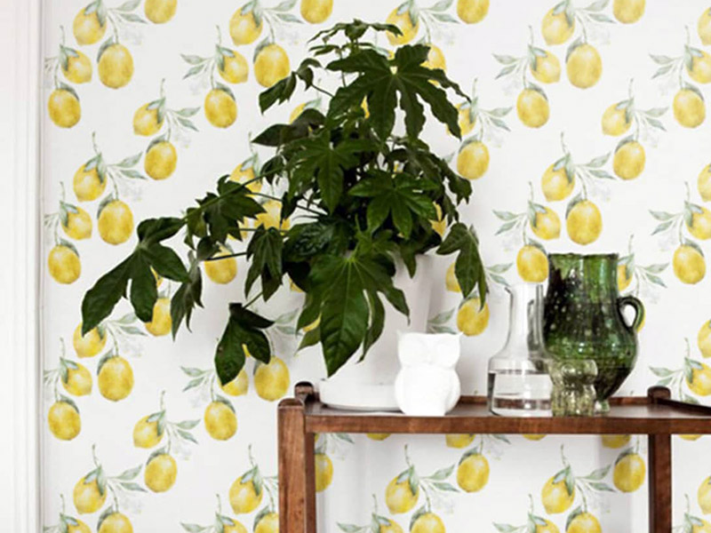 استفاده از رنگ لیمویی برای پذیرایی در غالب کاغذ دیواری